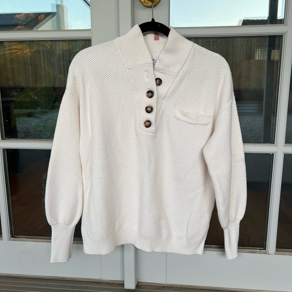 lunya Cream Knit Button-Front Pullover Sweater